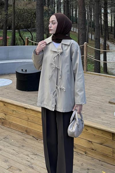 Fiyonk Detaylı Trençkot Haki