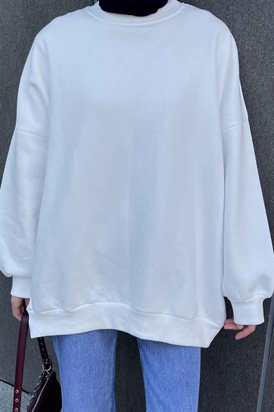 Jasmin Bisiklet Yaka Oversize Sweat Beyaz