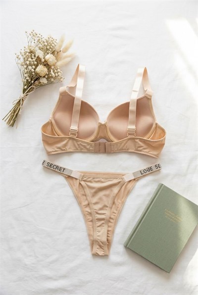 Mikro Kumaş Düz RenkTaşlı Destekli Sütyen Takımı Ten Rengi