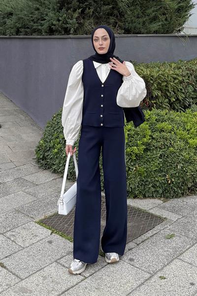 Biyeli Yelekli Takım Lacivert