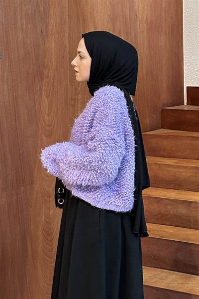 Yumoş Havlu Desen Hırka Lila