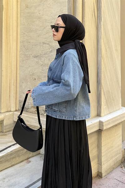 Çıtçıtlı Denim Ceket Mavi