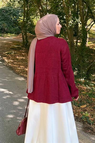Yaka Bağlama Detaylı Kazak Bordo