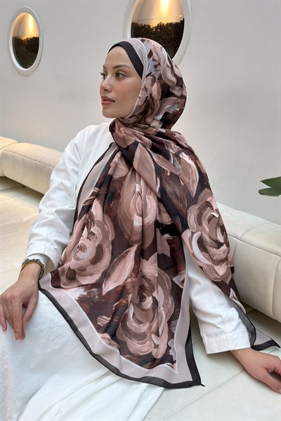 Çiçek Desen Pamuk Şal Acı Kahverengi