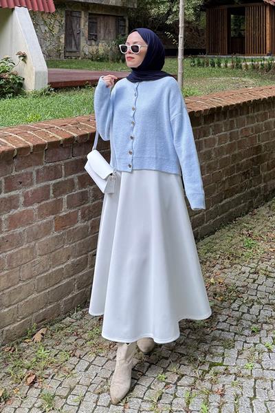 Gold Düğme Detaylı Hırka Bebe Mavisi