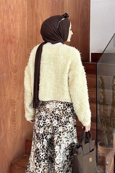 Yumoş Havlu Desen Hırka Krem