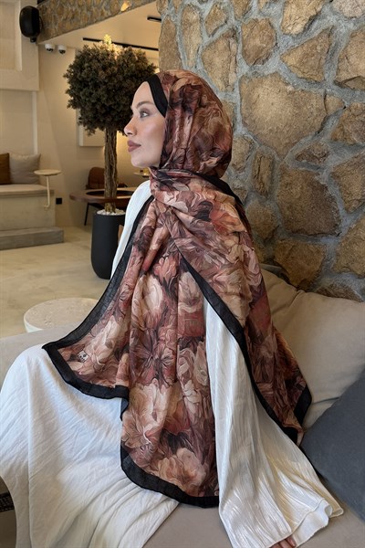 Vintage Flower Desen Bambu Şal Badem