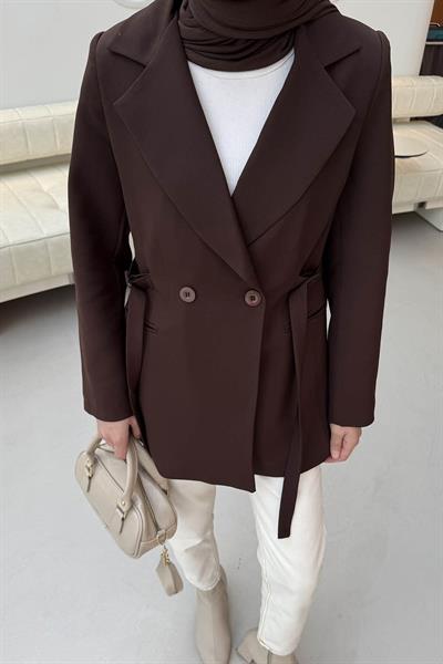 Bağlama Detaylı Ceket Acı Kahverengi