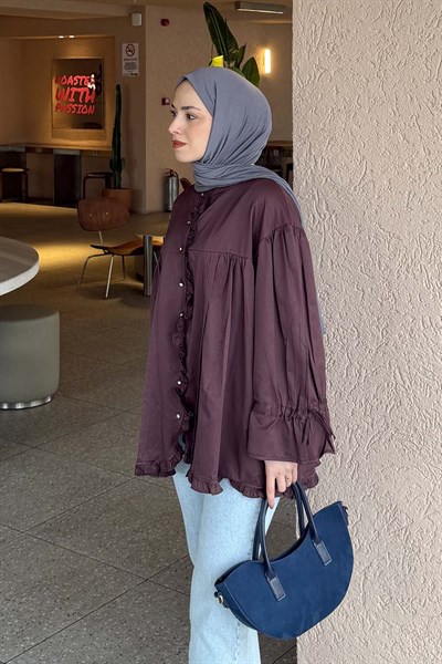 Fırfır Detaylı Gömlek Mürdüm