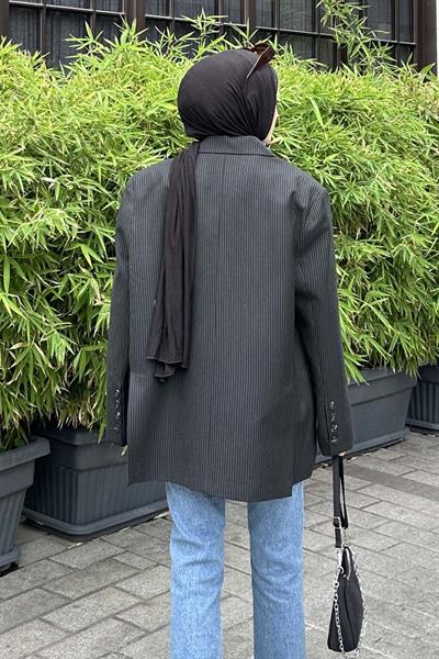 Çizgili Blazer Ceket Siyah