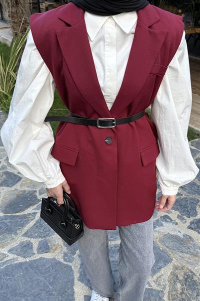 Cep Detaylı Yelek Bordo