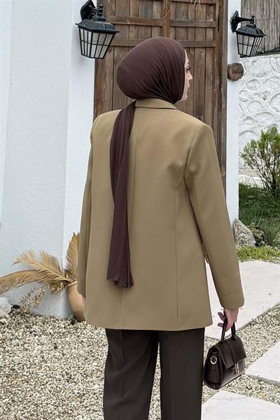 Çizgili Astarlı Tesettür Ceket Haki