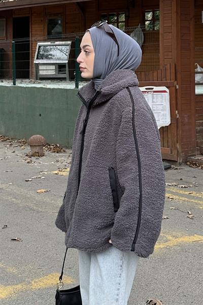 Biye Detaylı Tedy Peluş Mont Füme