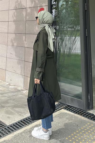 Klasik Kuşaklı Trenç Haki