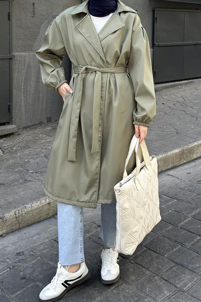 Kol Elastik Detaylı Trençkot Haki