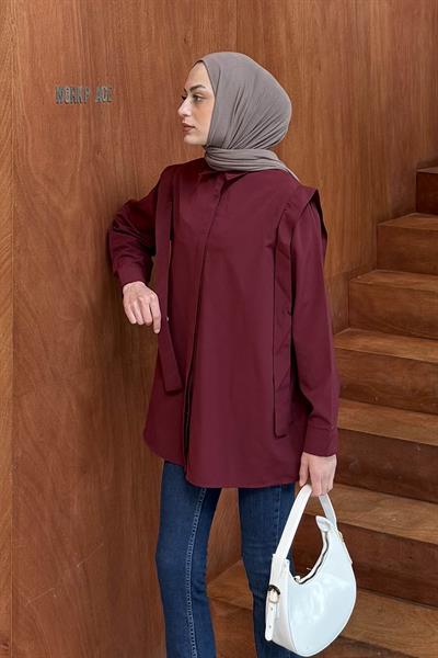 Omuz Vatka Detaylı Tesettür Gömlek Bordo