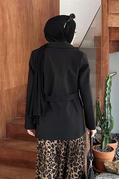 Kemerli Blazer Ceket Siyah