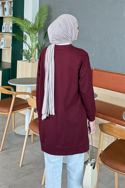 İki iplikli Arma Detaylı Sweat Tunik Bordo