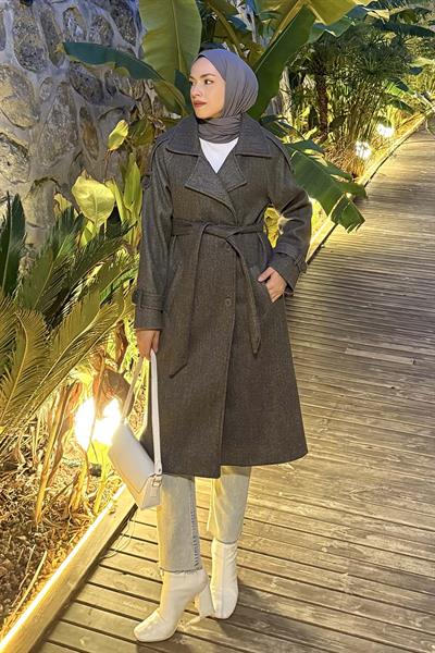 Omuz Filetolu Kol Apoletli Kaşe Kaban Antrasit