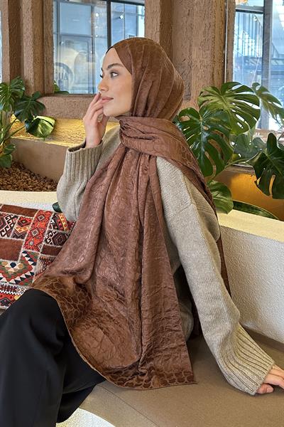 Bloom Desen Ayrobin Floş Jakar Şal Sütlü Kahve