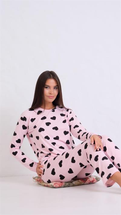 Desenli Pijama Takımı Pudra