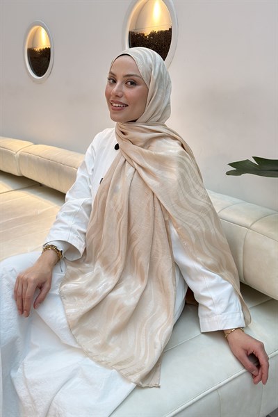 Shine Desen Ayrobin Floş Jakar Şal Bej