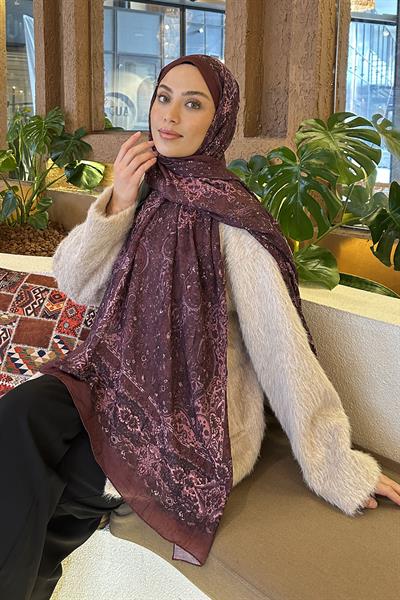 Retro Desen Bambu Şal Mürdüm