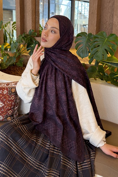 Geometrik Desen Bambu Şal Mor
