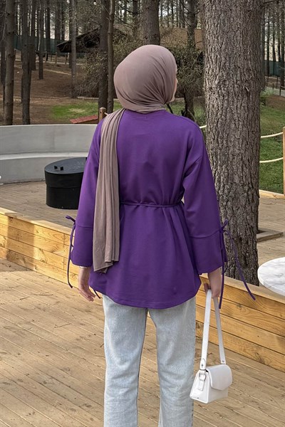 Yırtmaç Detaylı Sweat Mor