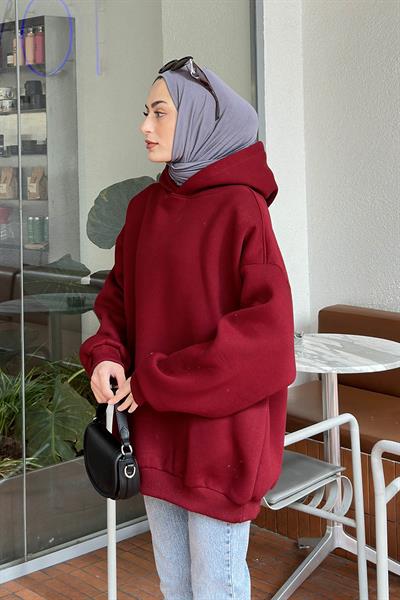 Kapüşonlu Salaş Sweatshirt Bordo