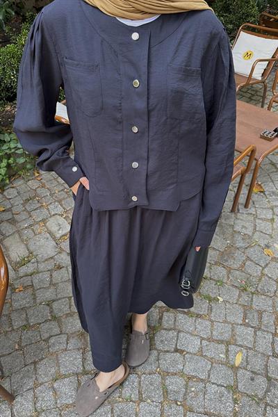 Etekli Tesettür Takım Siyah