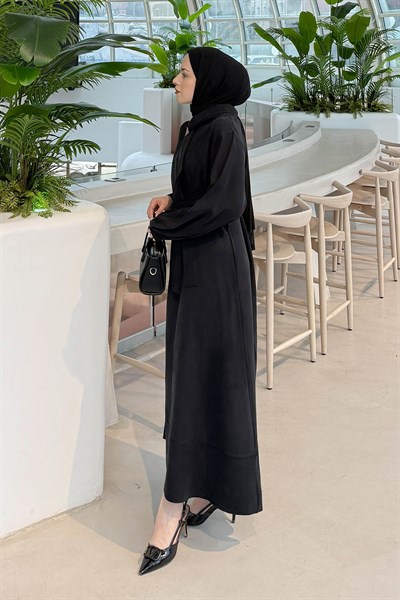 Fularlı Bağlama Detaylı Elbise Siyah