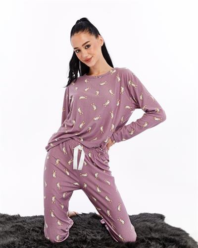 Desenli Pijama Takımı Eflatun