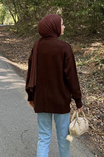 Kurdeleli Triko Kazak Acı Kahverengi