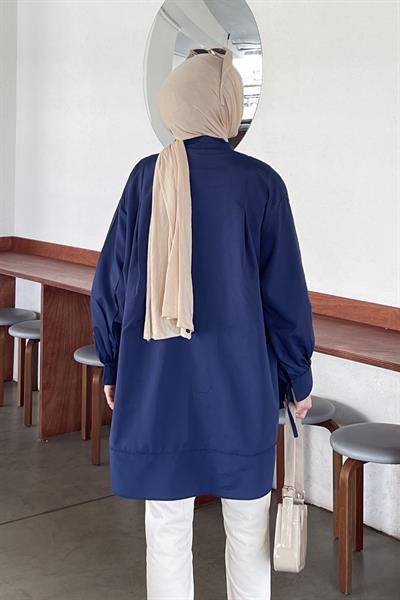 Manşeti Biyeli Tunik Lacivert
