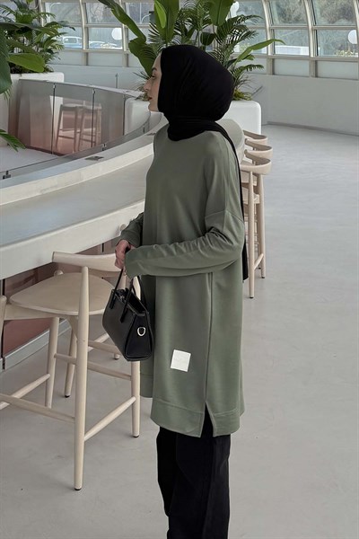 İki iplikli Arma Detaylı Sweat Tunik Haki