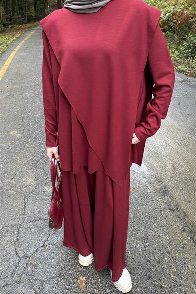 Pelerinli Tesettür Takım Bordo