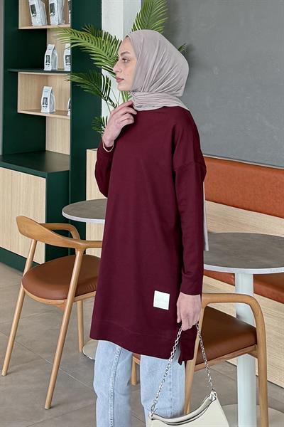 İki iplikli Arma Detaylı Sweat Tunik Bordo