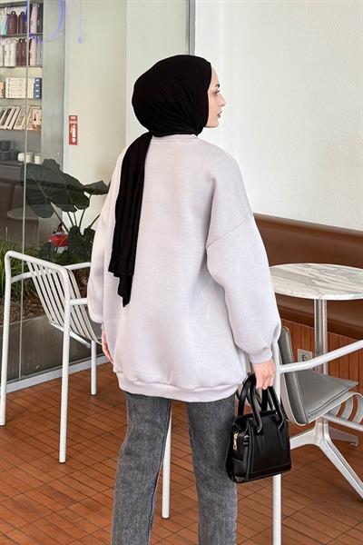 Jasmin Bisiklet Yaka Oversize Sweat Açık Gri