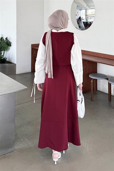 Crop Yelek-Etekli İkili Takım Bordo