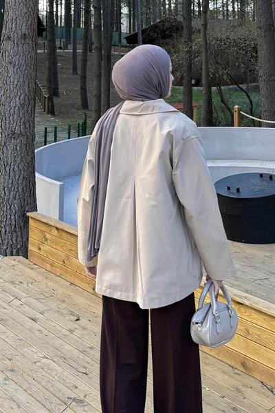 Fiyonk Detaylı Trençkot Bej