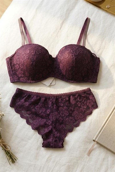 Toparlayıcı Özellik Çıkarılabilir Askı Lotus Sütyen Takım Mor