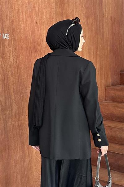 Gold Düğmeli Blazer Ceket Siyah