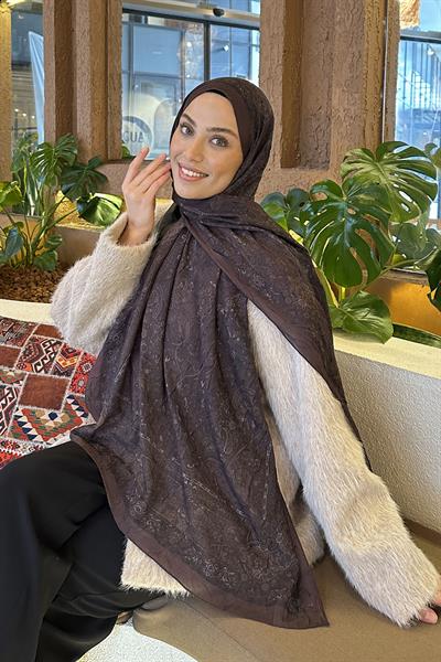 Retro Desen Bambu Şal Acı Kahverengi