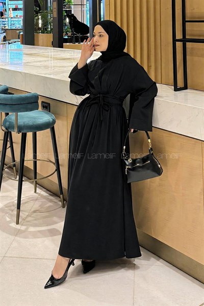 Nora Bağcıklı Tesettür Elbise Siyah