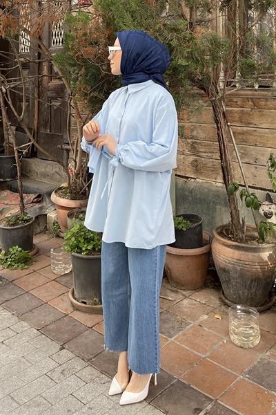 Kol Detaylı Gömlek 
Oversize Gömlek Bebe Mavisi