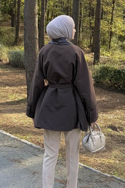 Garni Yaka Trençkot Acı Kahverengi