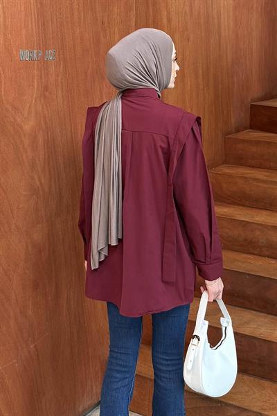 Omuz Vatka Detaylı Tesettür Gömlek Bordo