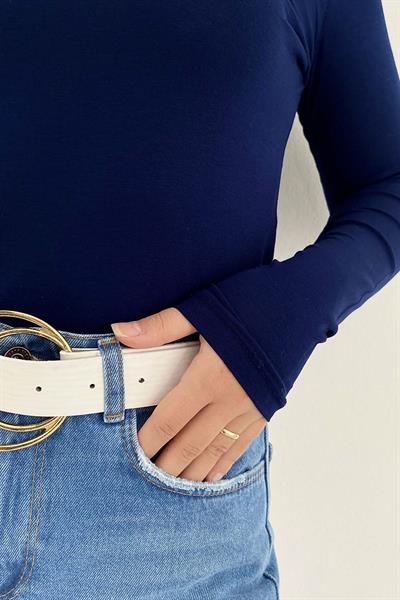 Yarım Balıkçı Yaka Düz Renk Body Lacivert