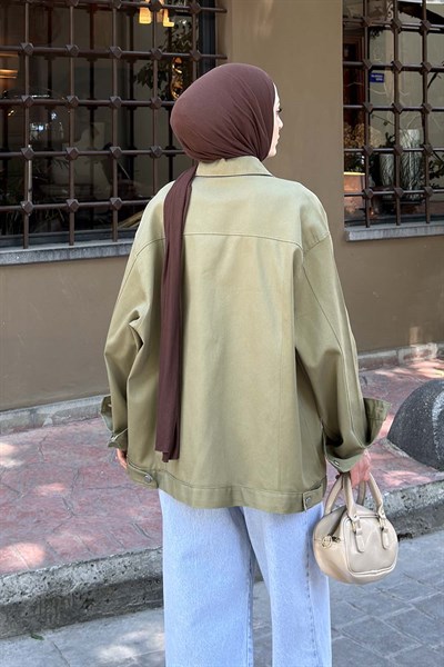 Gabardin Kapak Cepli Ceket Haki